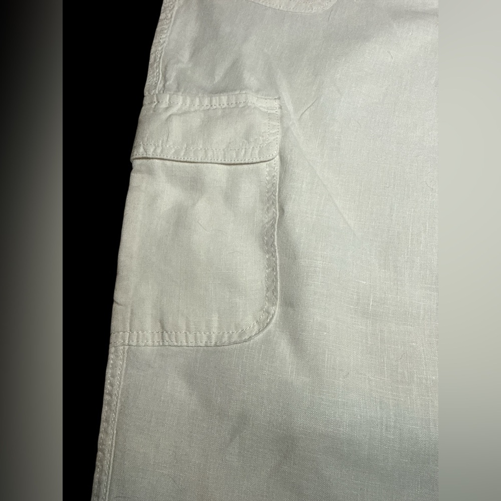 White Nicole Miller 100% Linen Cargo Jogger Pants - Picture 4 of 11